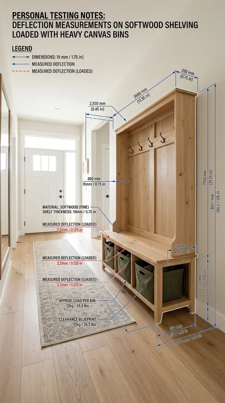 Analysis Notes: Deflection measurements on softwood shelving loaded with heavy canvas bins