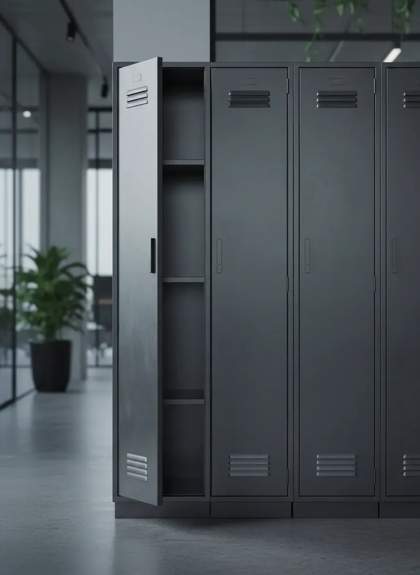 A split view showing the visual footprint of stepped depth lockers, transitioning from 24 inches to 12 inches.