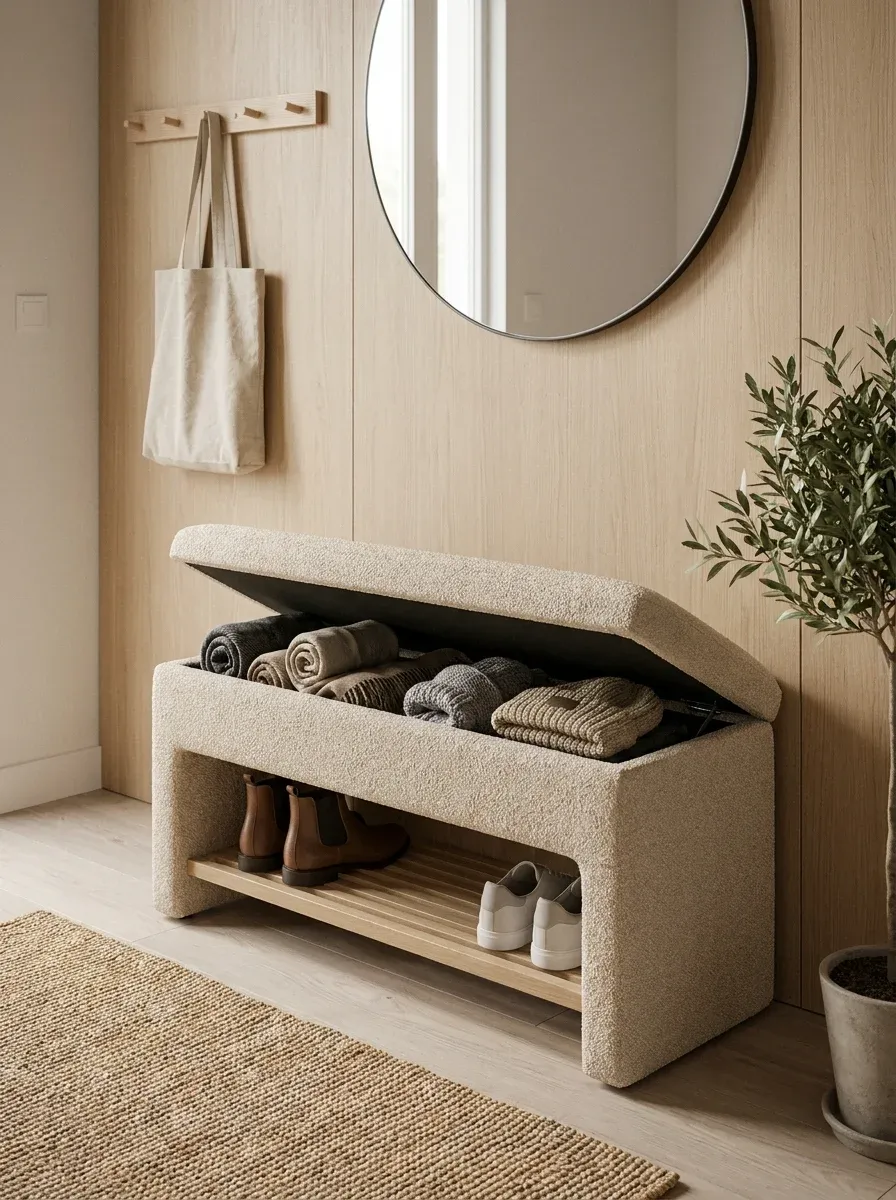Multi-Tiered Storage Ottoman in Entryway