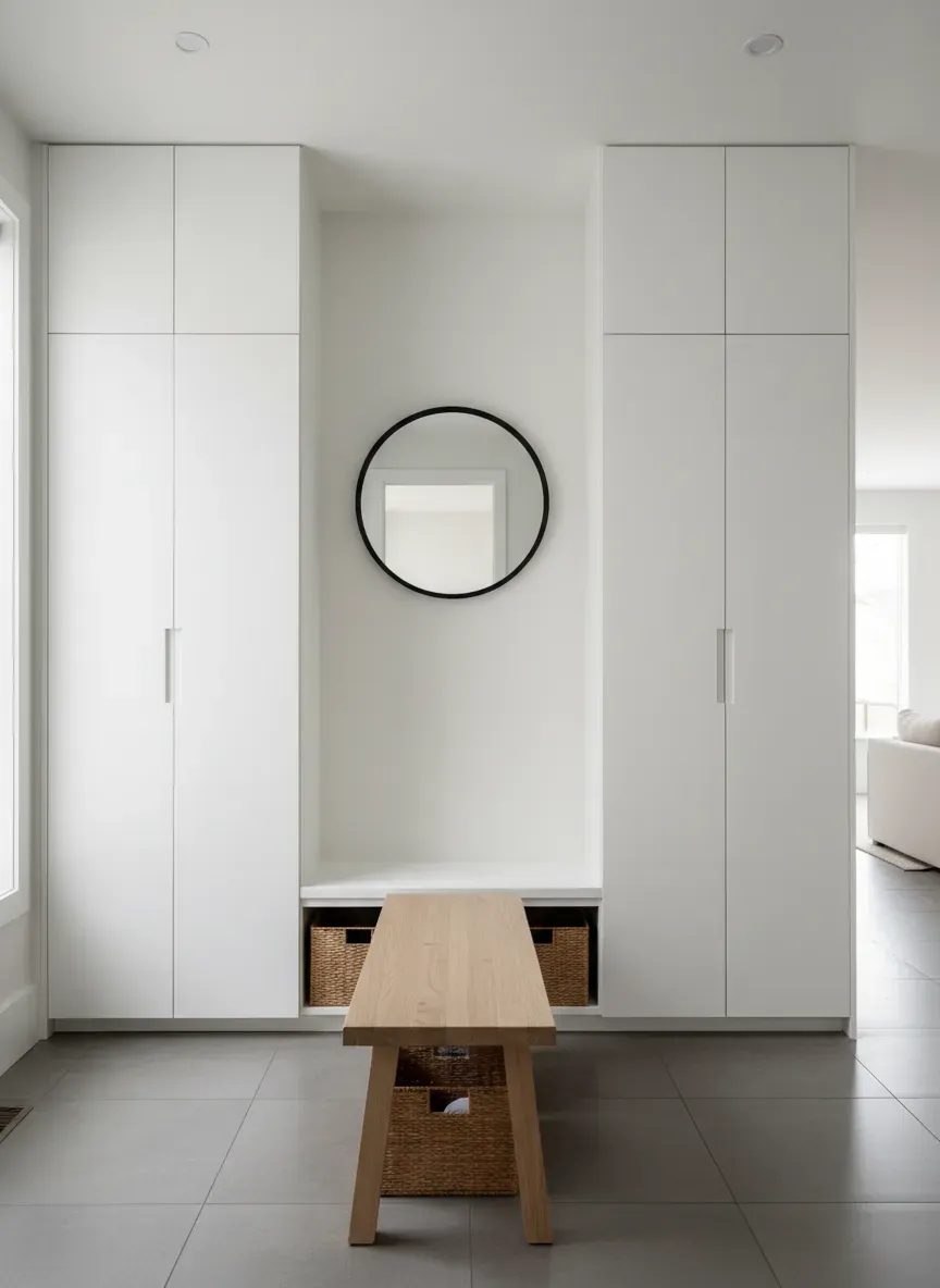 Minimalist hidden mudroom lockers with flush inset doors