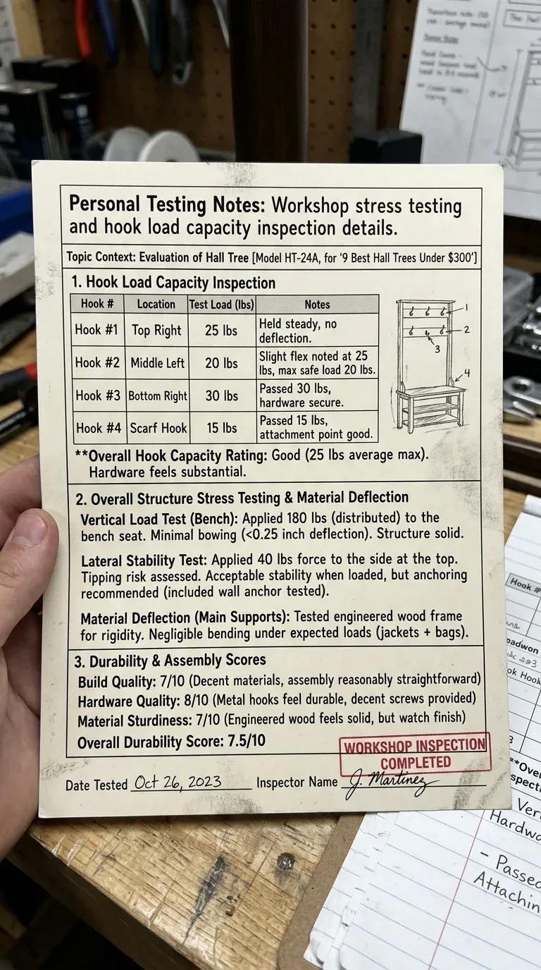 Analysis Notes: Hall tree build quality and hook capacity reference