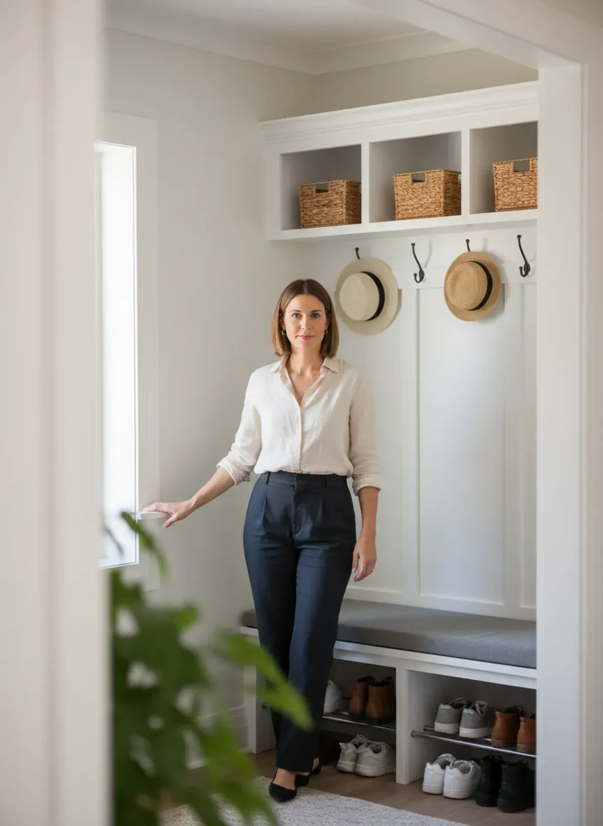 Adding Crown Molding and Trim to Elevate Your DIY Entryway Organization Look