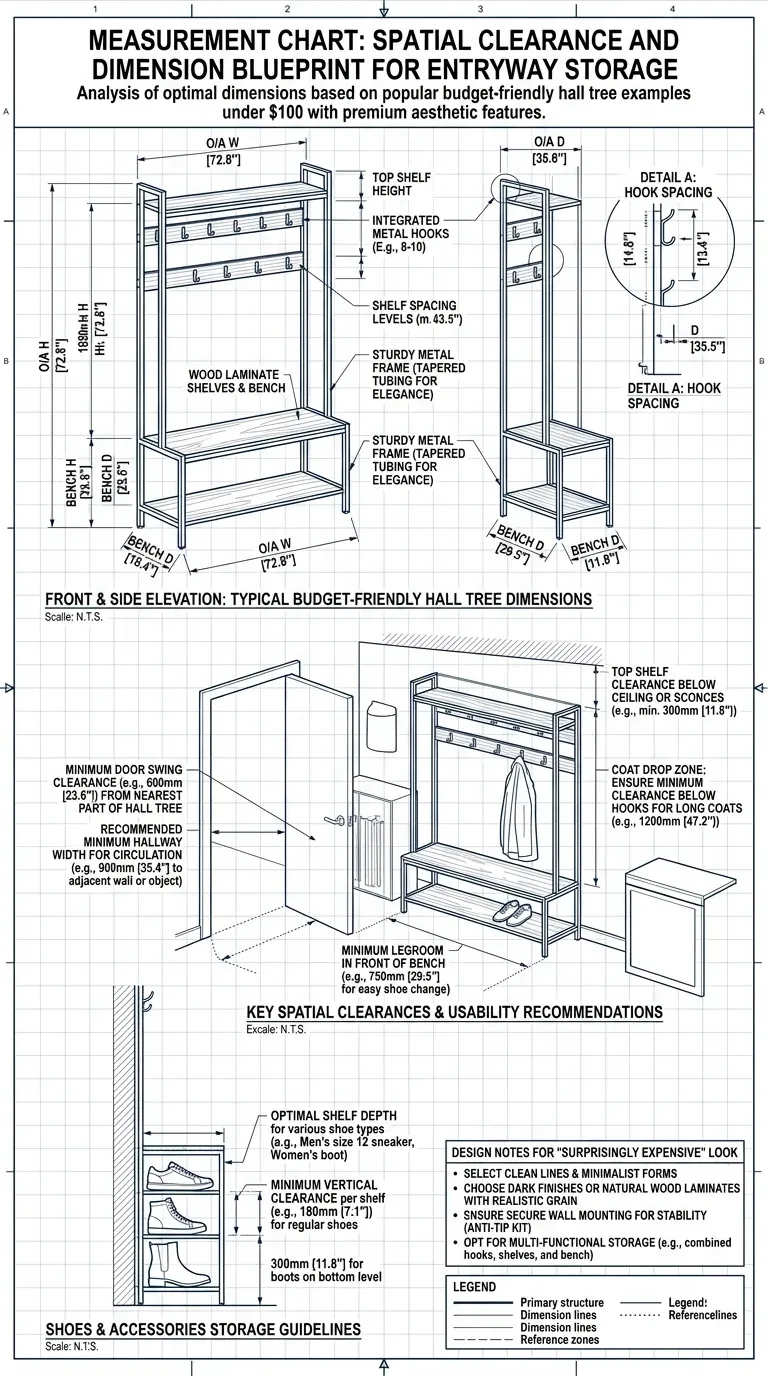 Anchor comparison diagram showing toggle bolts versus stock plastic anchors on a budget hall tree frame