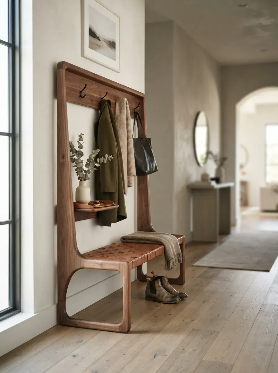 Elegant hallway with a modern wooden hall tree