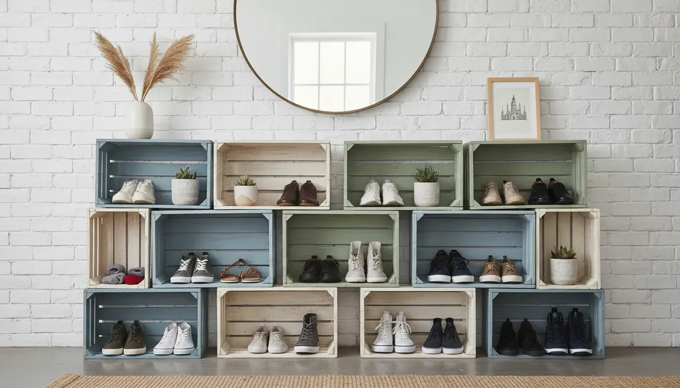 Creative DIY shoe storage made from repurposed wooden crates