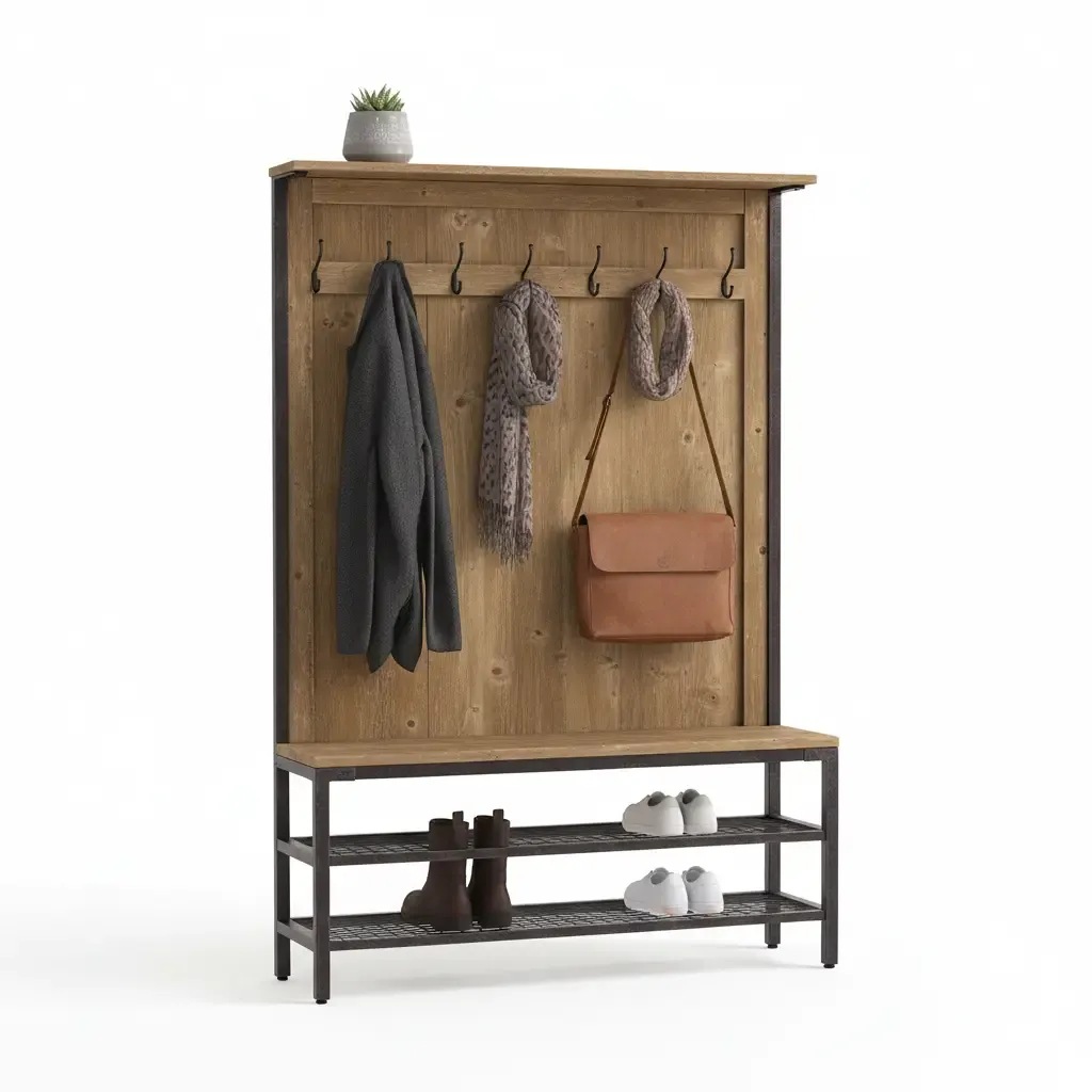 Walker Edison Furniture Company Industrial Wood and Metal Hall Tree