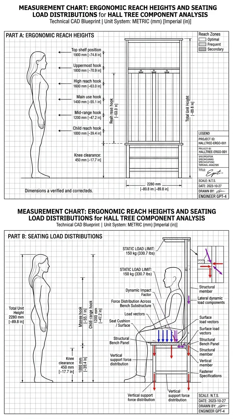 Ergonomic reach heights and seating load distribution chart for ongoing care