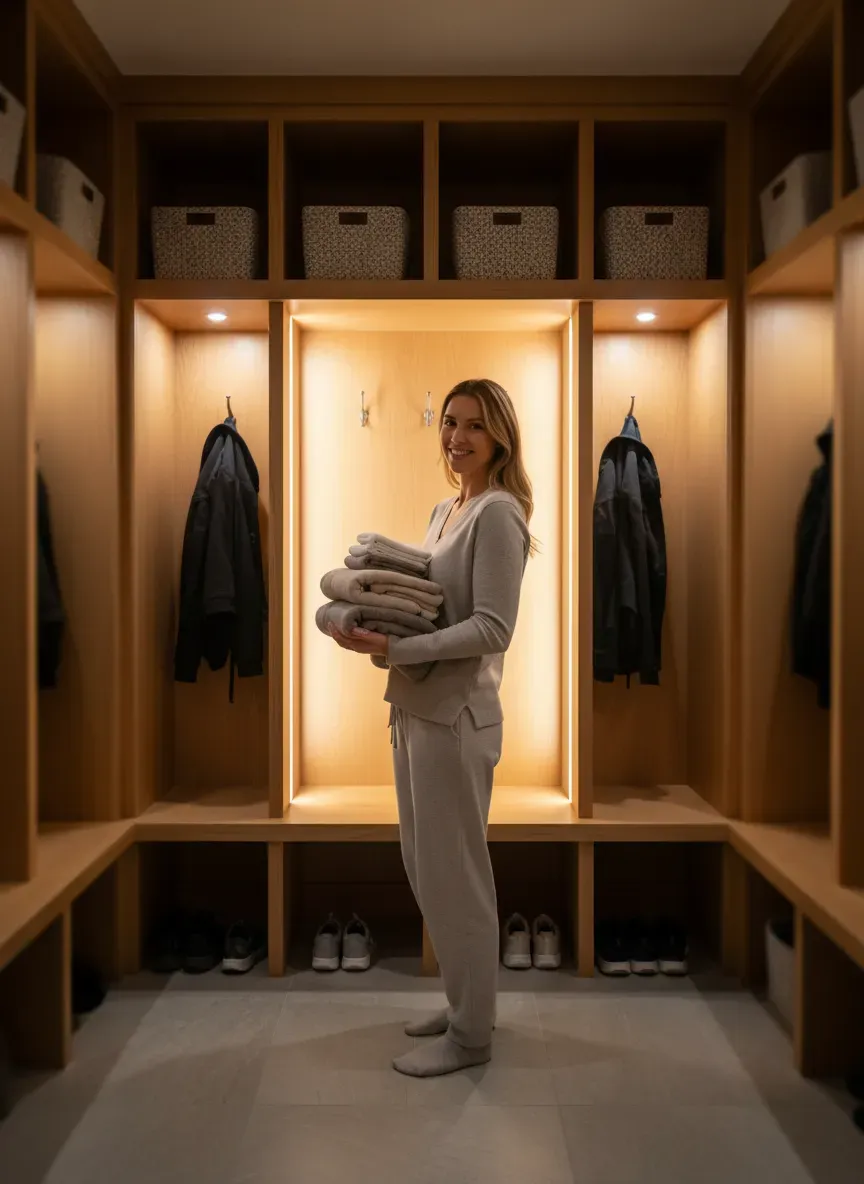 Motion activated lighting inside mudroom cubbies