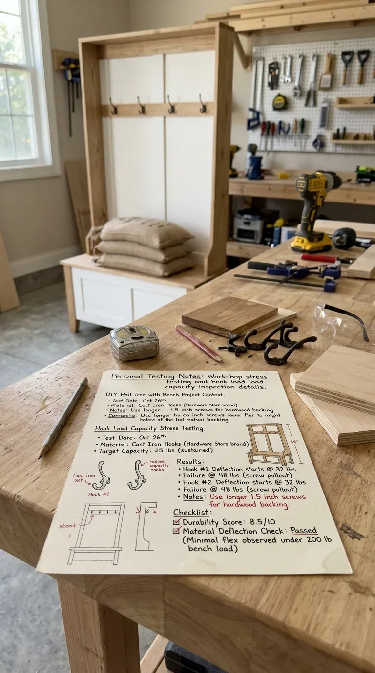 Hall tree build quality and hook capacity reference photo from the workshop notes