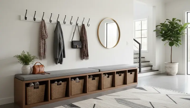 Entryway Organization Systems That Include Seating and Wa...
