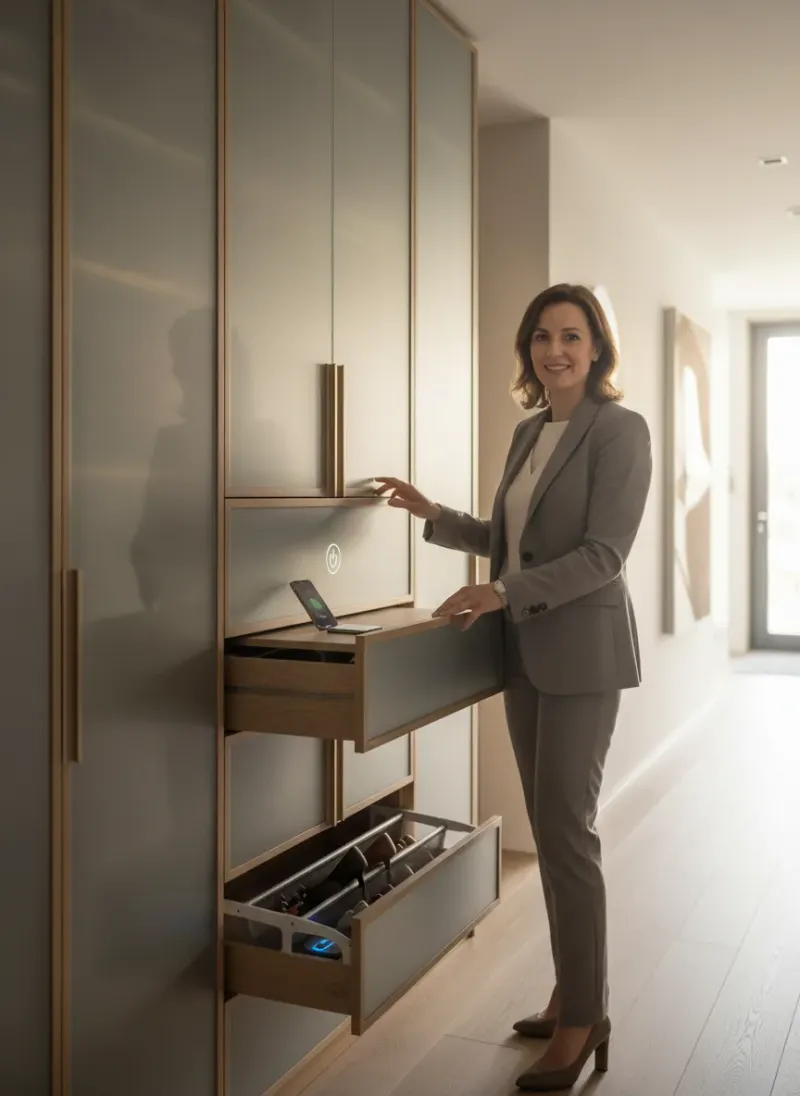 Professional SEO visualization for Hidden Charging Stations: Tech Integration in Built-In Entryway Organization