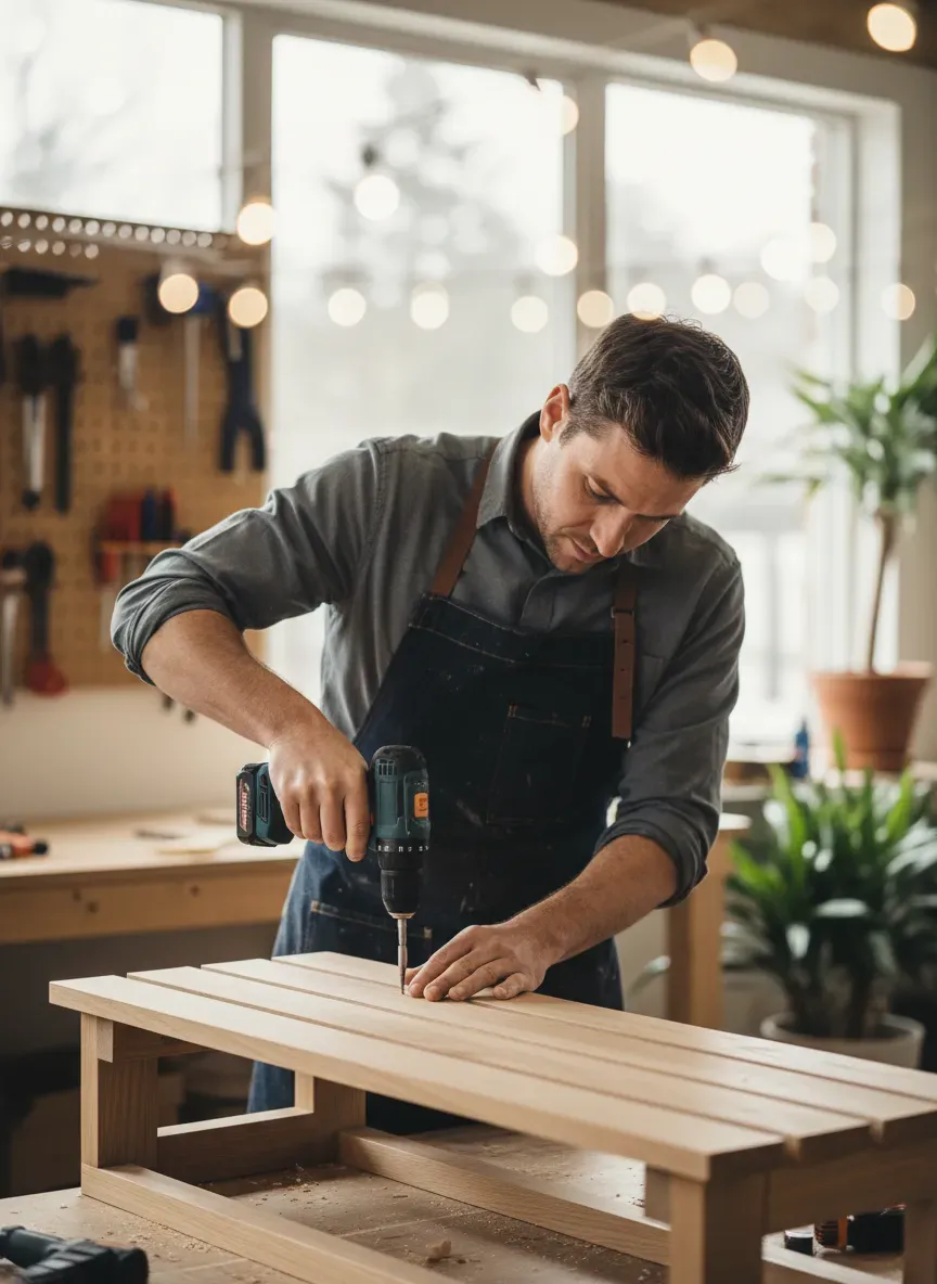 DIY entryway bench construction process