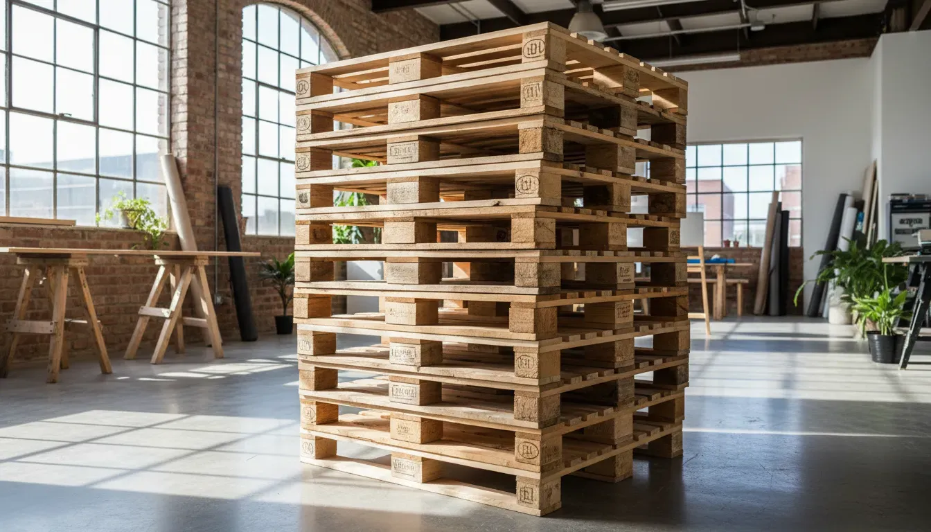 A stack of high quality wooden pallets ready for selection and upcycling