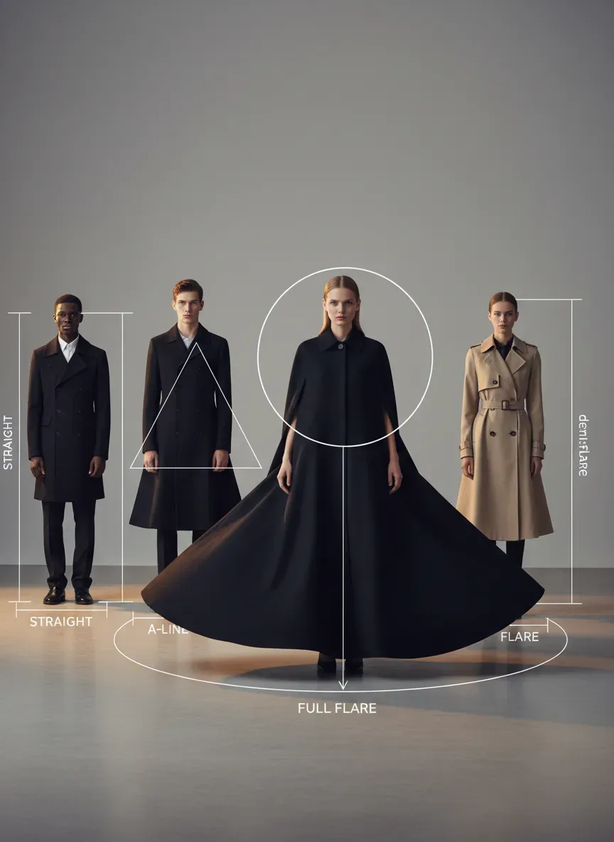 Detailed diagram showing the flare width of different coat types