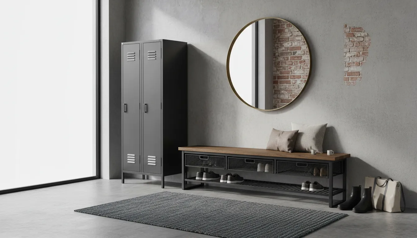 Industrial Edge: Metal Entryway Benches With Storage Solu...