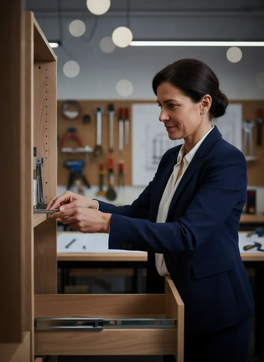 Aligning the cabinet member of a side-mount soft close drawer slide