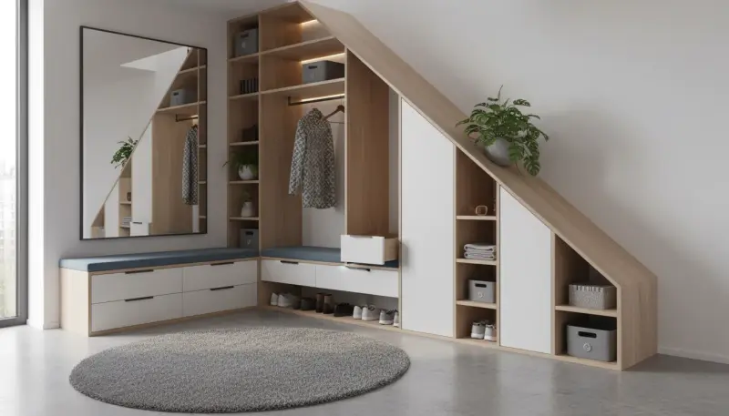 Maximizing Entryway Storage Under the Stairs in Apartment...