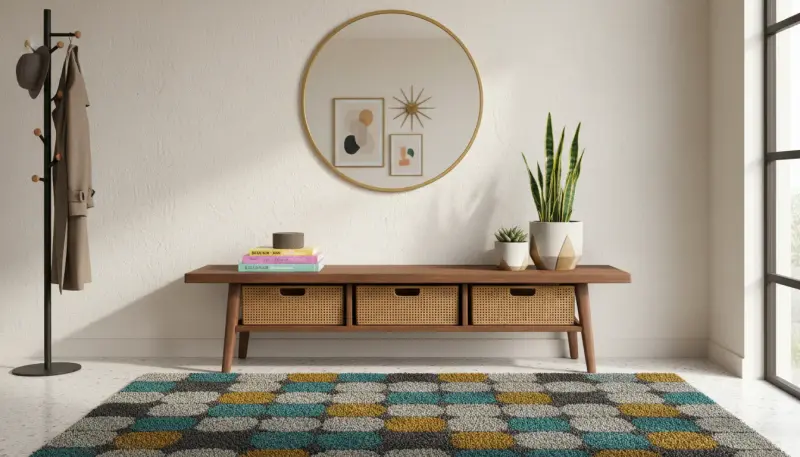 Mid-Century Entryway Benches with Storage