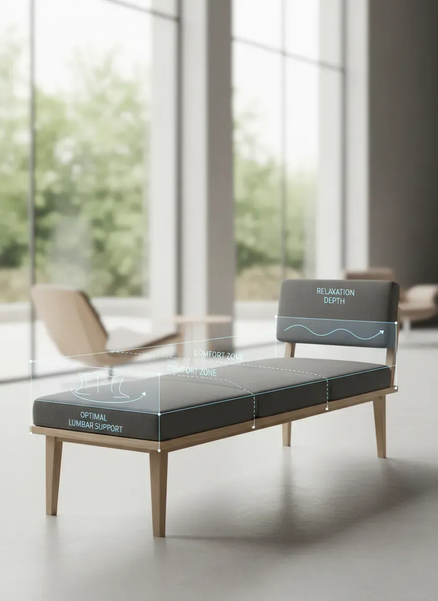 Ergonomic bench seating depth diagram