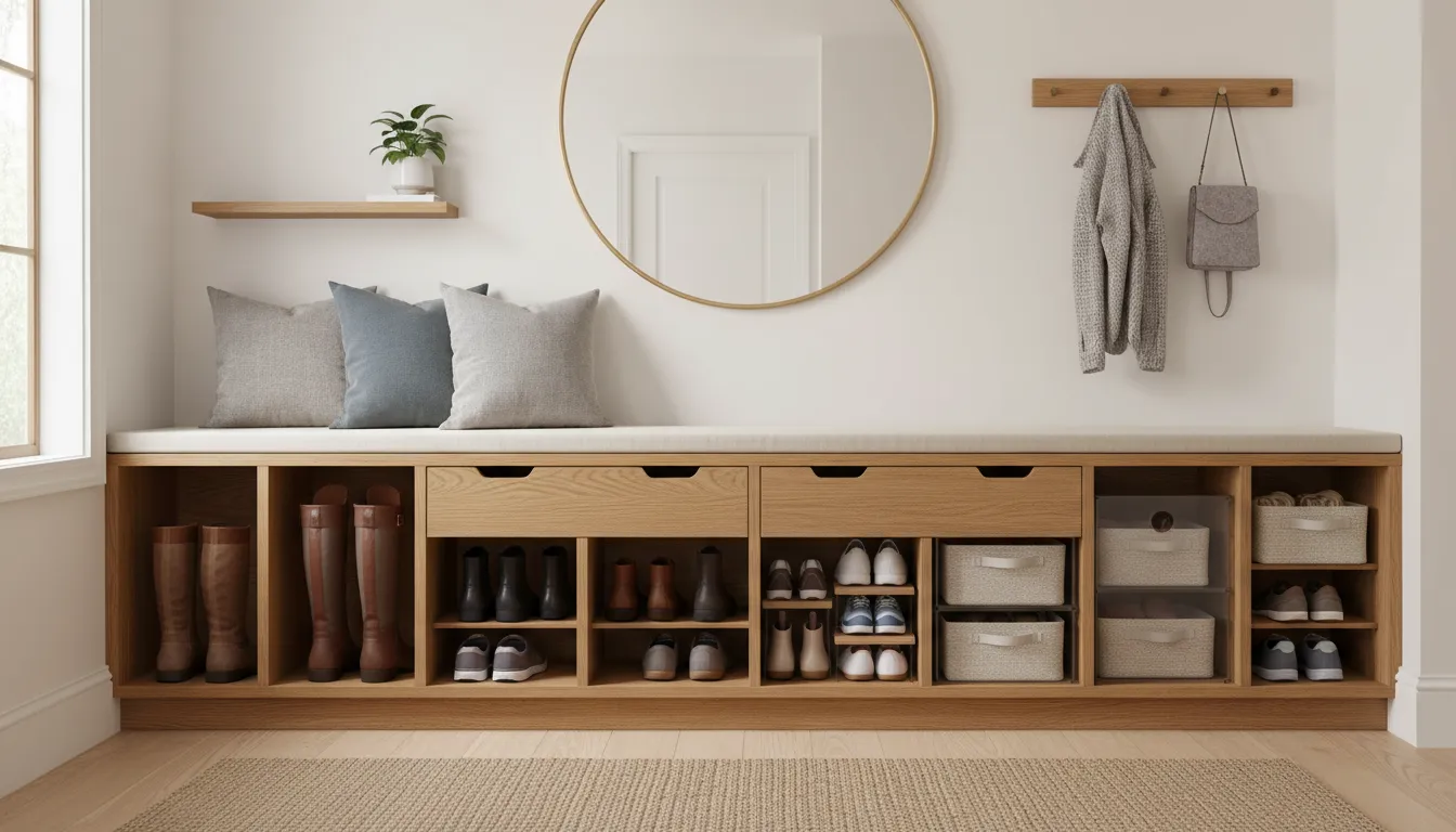 Organizing Shoes and Boots in Entryway Benches With Storage