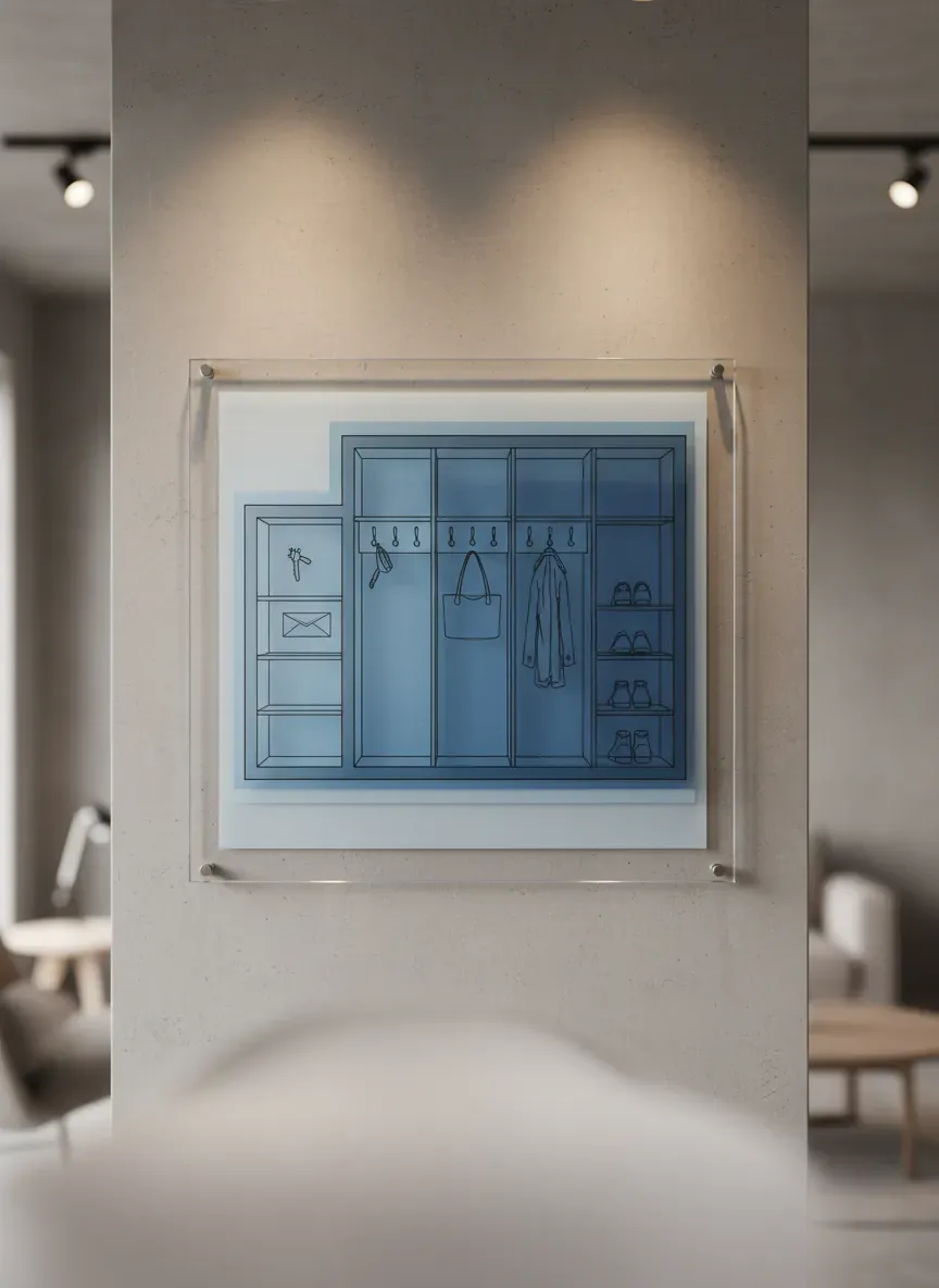 Detailed diagram showing depth variations for entryway cubbies