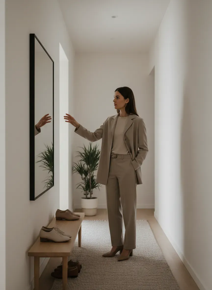Analyzing the spatial flow of a narrow hallway with a slim shoe bench