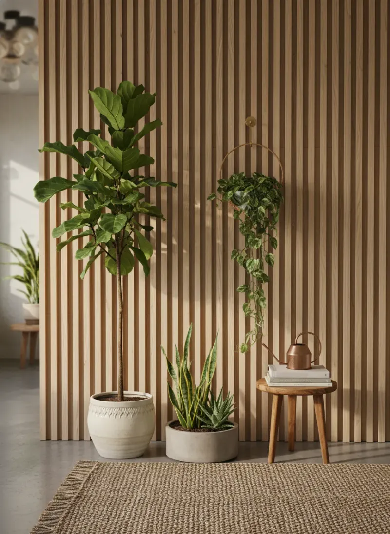 Professional SEO visualization for The Ultimate Guide to Creating a Biophilic Entryway: Mastering the Wood Slat Wall and Indoor Plant Aesthetic