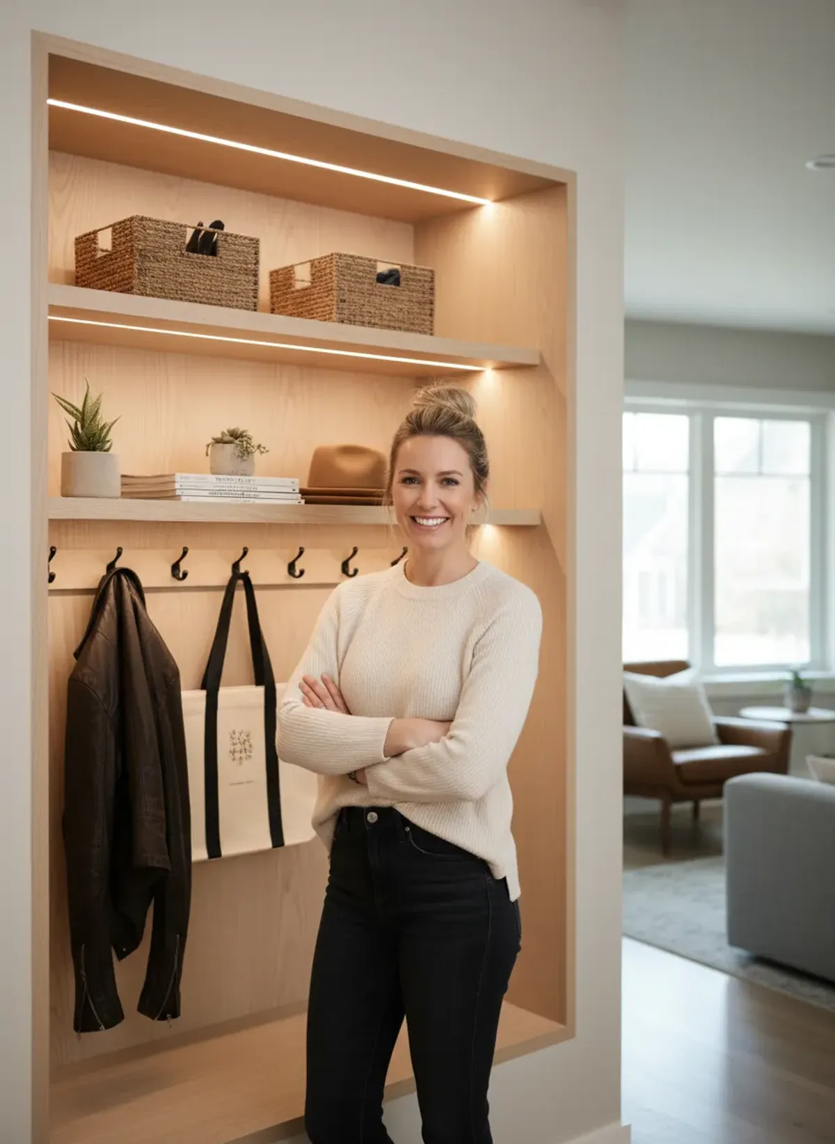 Utilizing Awkward Corners: DIY Diagonal Built-In Entryway Organization