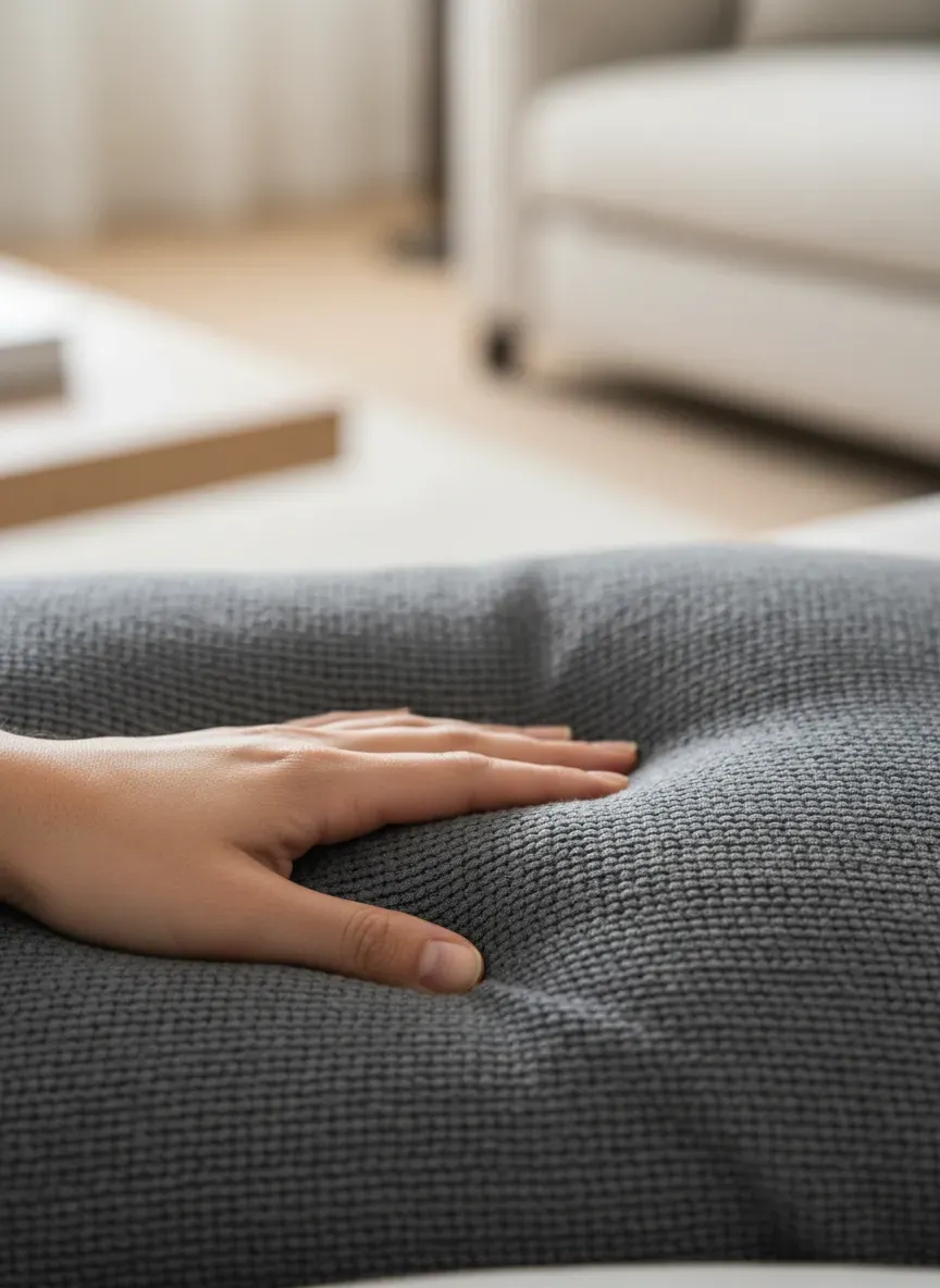 Close up of fabric texture and cushion density